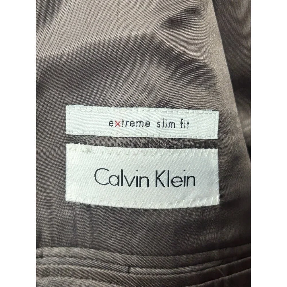 Calvin Klein Mens Sport Coat Blazer 46R Extreme Slim Fit Brown Wool Silk Blend